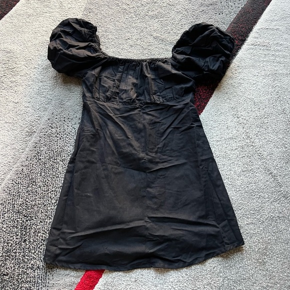Nasty Gal Dresses & Skirts - Nasty Gal Black Linen Blend Bardot Puff Sleeve Mini Dress